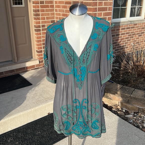 Nanette Lepore grey and teal  dress size 6, - Picture 4 of 12